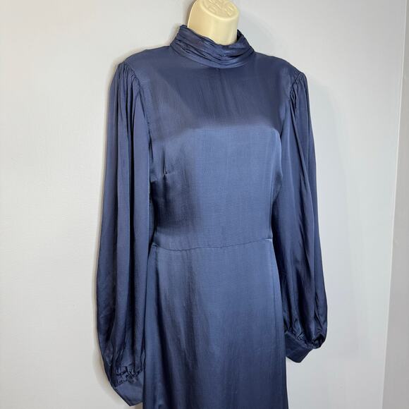 Anthropologie Hutch Open Back Midi Dress Blue Long Sleeve Blue Size 14 - Picture 15 of 16